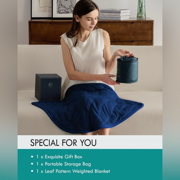 Cozy Leaf-Shaped Weighted Travel Blanket - Deep Teal, Approx. 7 Lbs. NEW - Picture 5 of 9